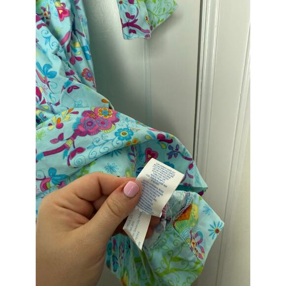 Marmellata Blue Pink Floral Bell Sleeve Ruffle Smocked Bird Dress Size 6 - Picture 5 of 8